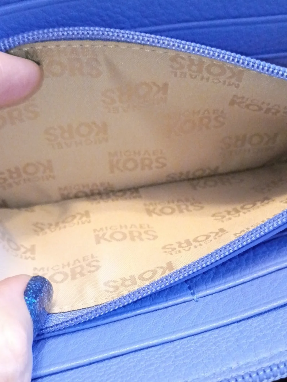 Michael Kors Light Blue Pebbled Zip Wallet with Silver Plaque